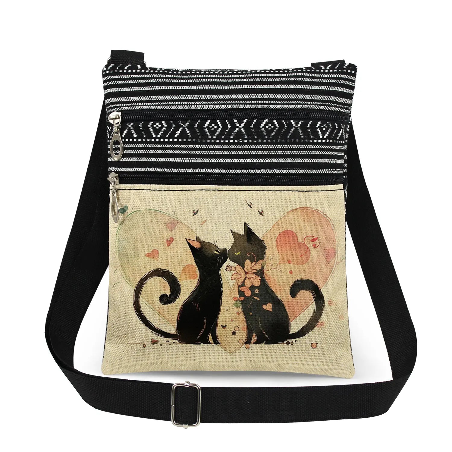 Cute Cartoon Black Cat Print Crossbody Bags Shoulder Bags For Women Daily Travel Portable Small Messenger Bags Catkeeper Gift