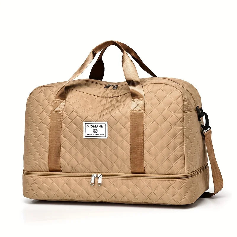 Casual nylon travel luggage bag,  large capacity sports and fitness storage, multi pocket portable weekender overnight bag