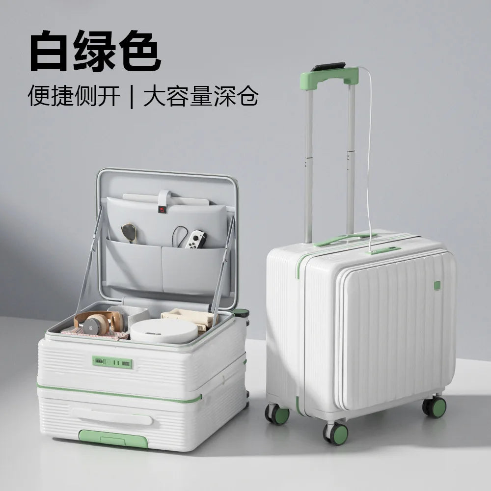 18 Inch Trolley Case With Wheels Travel Suitcase Boarding Case Mini Password Box Suitcase With Cup Holder Rolling Luggage Bag