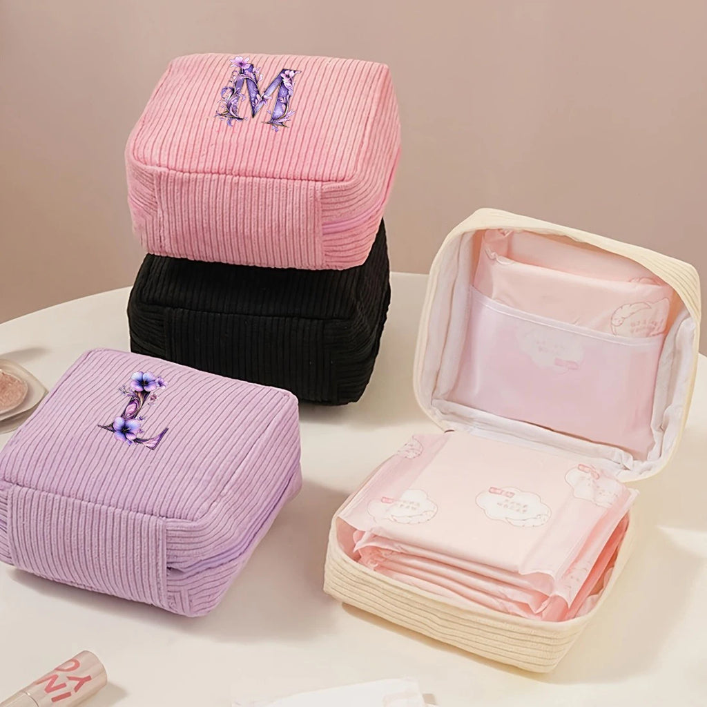 New Fashionable Purple Letter-Patterned Sanitary Napkin Storage Bag, Multifunctional Portable Travel and Daily Storage Bag, Ideal Gift Choice for Girls
