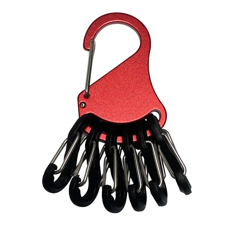 7in 1 Tactical Aluminum Alloy Chem Light Holders Carabiner Clip 6 S-Biners Glow Sticks Key Storage Buckle for Outdoor Camping