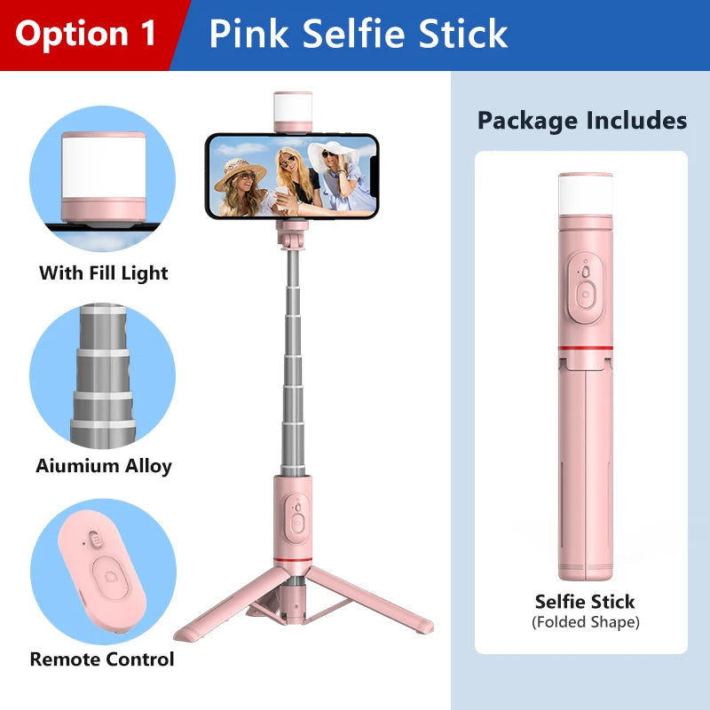 LISCN 85cm Selfie Stick with Light Extendable All in One Phone Tripod Integrated Tripod Stand Compatible with All Cell Phones