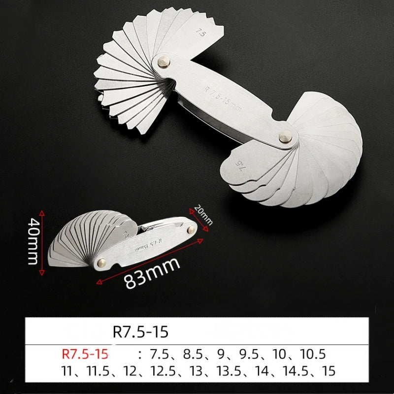 Measuring Tool for Radius Gauge 0.3-7mm High-Precision R-Gauge R7.5-15mm/R15.5-25mm/R25-50mm Arc Radius Measuring Tool Arc Ruler