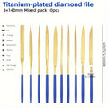 10pcs Diamond Needle Files, Mini Assorted Files Polishing Tools, Mini Files, Alloy Plated Titanium Files Set
