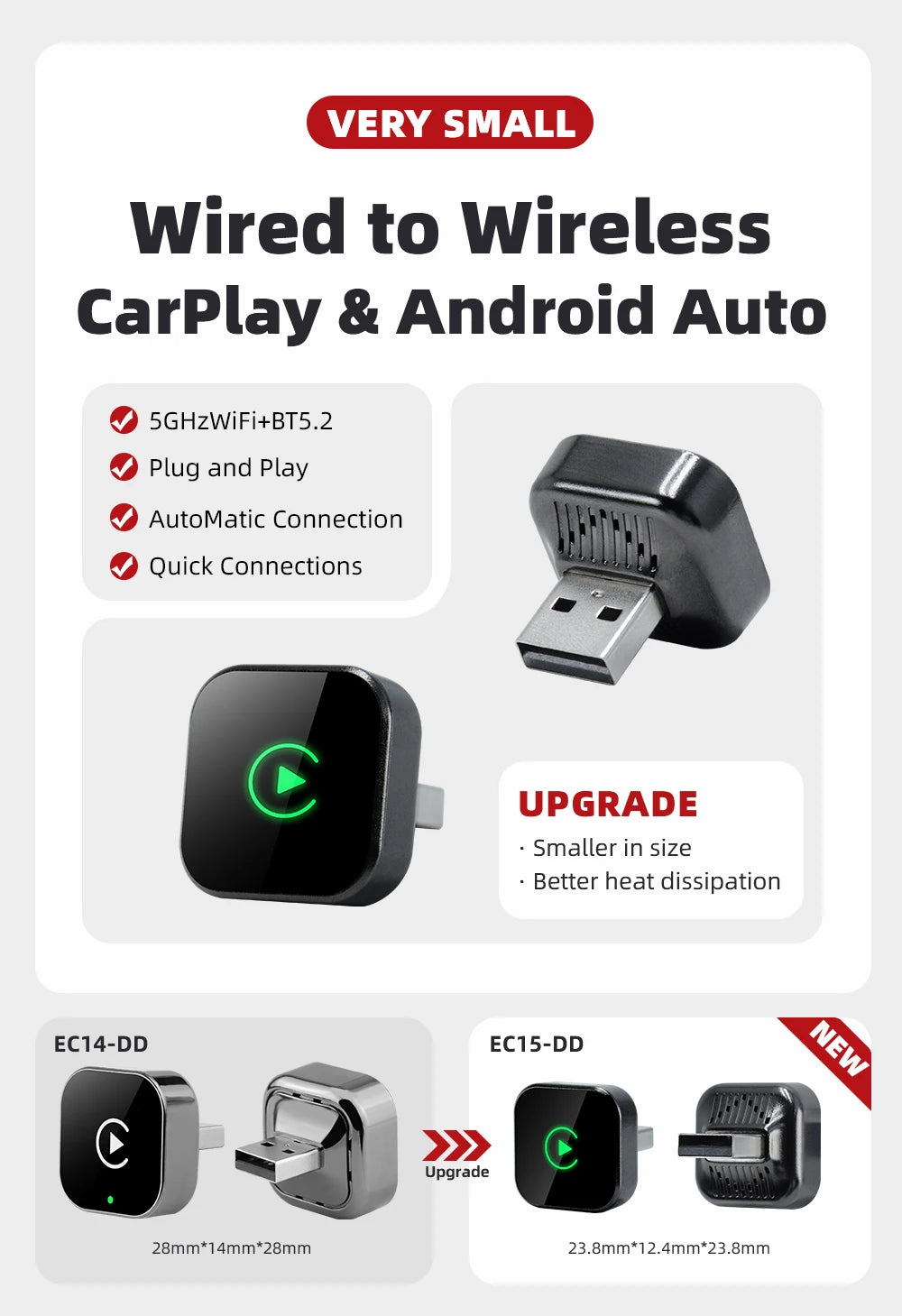 Wireless CarPlay Dongle Wireless Android Auto Adapter 2in1 Car Intelligent System AI Smart Box For Car With Wired CarPlay