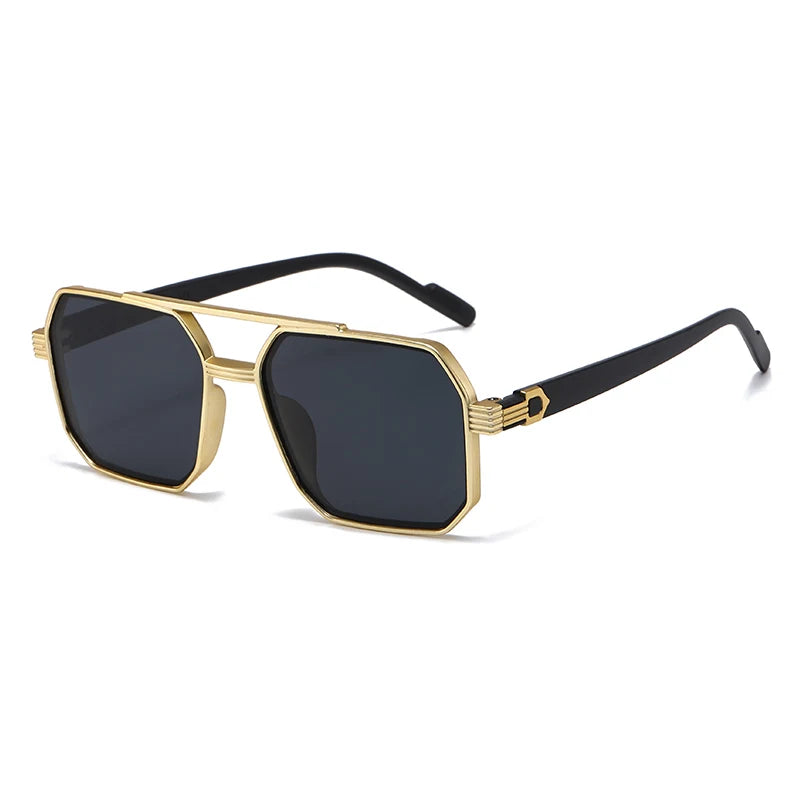 Hiking 2pcs Trendy Metal Polygonal Pilot Anti Light Glasses Luxury Double Beam Men Eyewear Outdoor Driving Shade Sunglasses