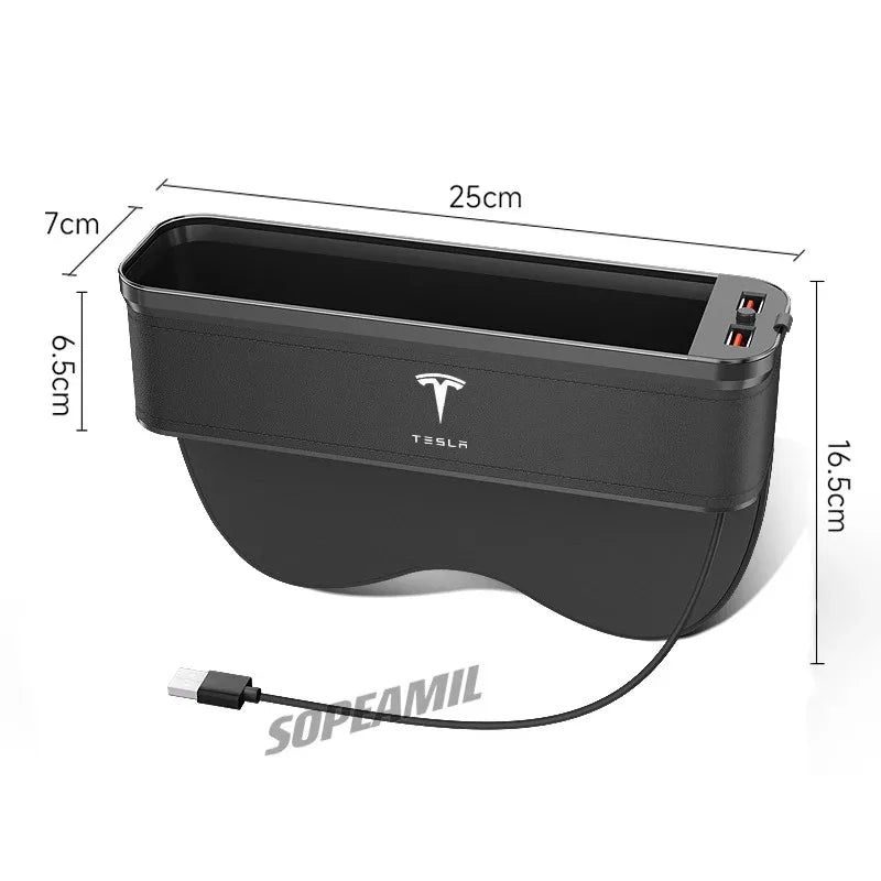 Car USB Charging Multifunction Crevice Storage Box Seat Gap Box For Tesla Cybertruck Roadster Model 3 Model Y Model S Model X