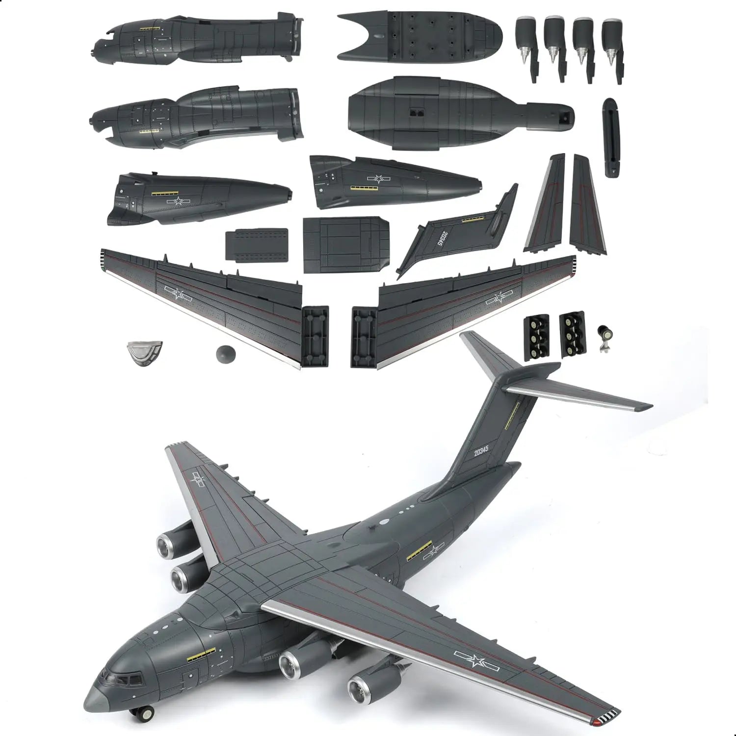 1:100 Scale Y-20 Transport Aircraft Quick Assembly Model Kit, Plastic Y-20 Fun Toy Airplane Assembly Model Kids Gift Suitable