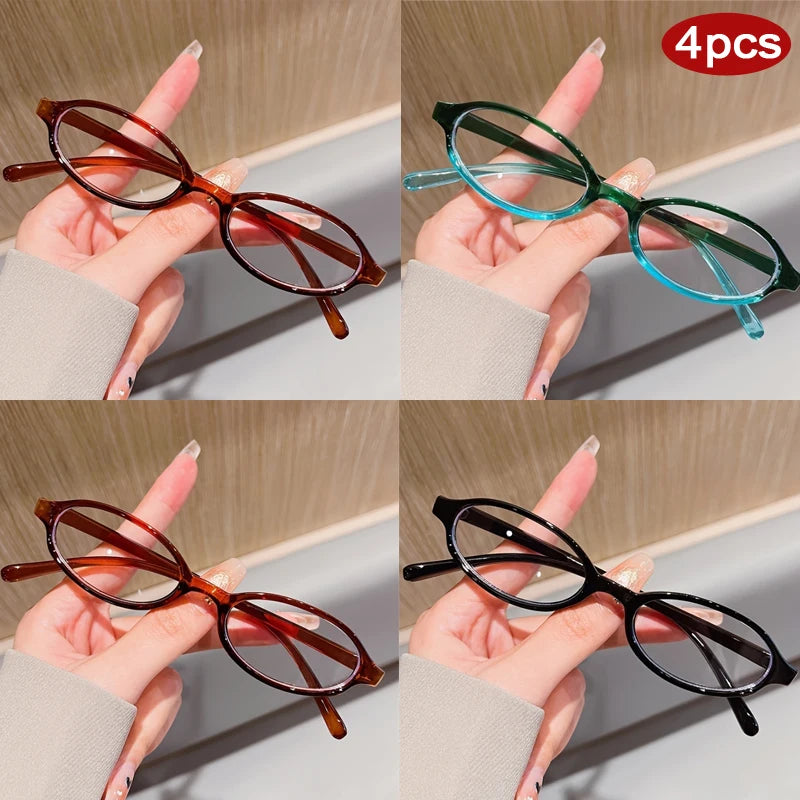 Hiking Camping 4pcs Small Oval Casual Anti Light Glasses Clear Lens Candy Color Shades Cosplay Costume Decorative Eyewear