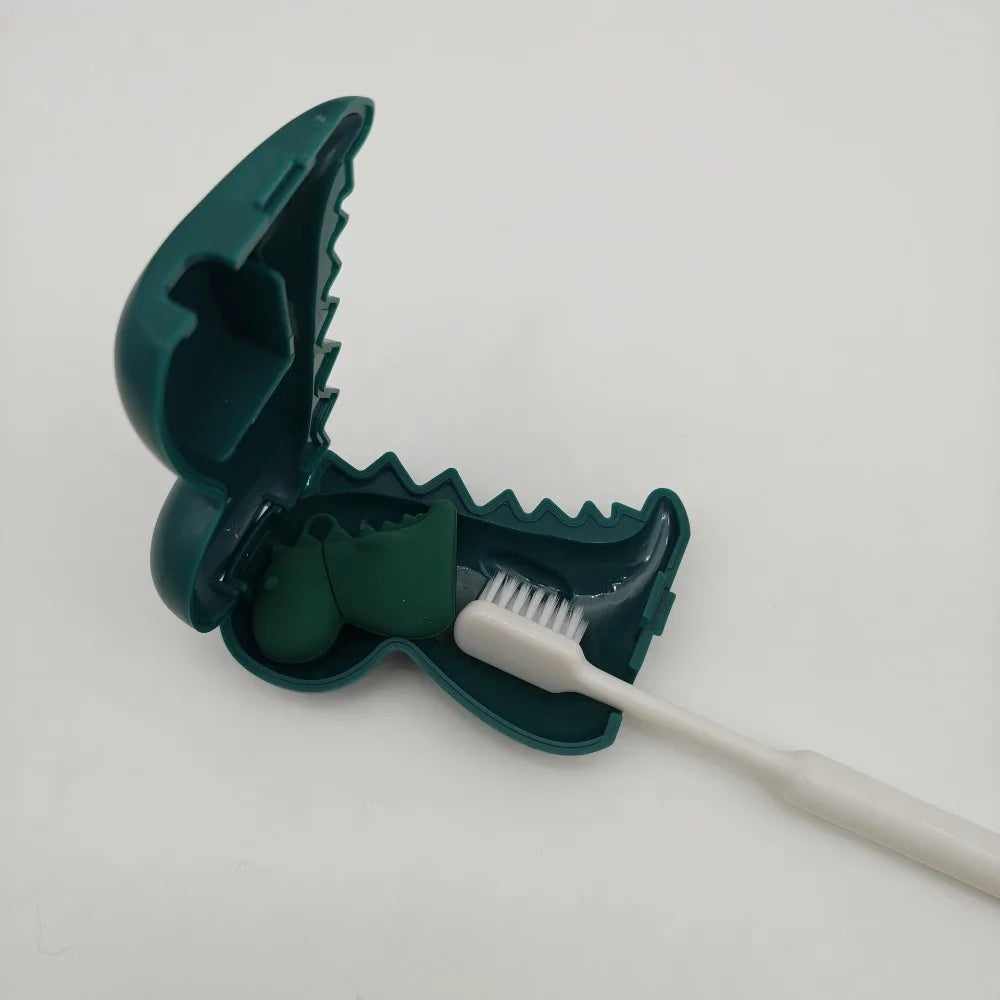 2in1 Toothbrush Head Protective Cover with Mini Toothpaste Storage Box Dinosaur Shape Toothbrush Case Cap Compact Plastic
