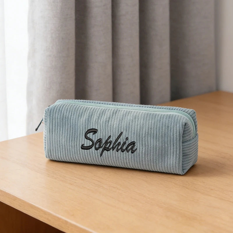 Customised Embroidery/Standard Style 2 Options,High-quality corduroy pencil case, clutch bag, small and lightweight,!
