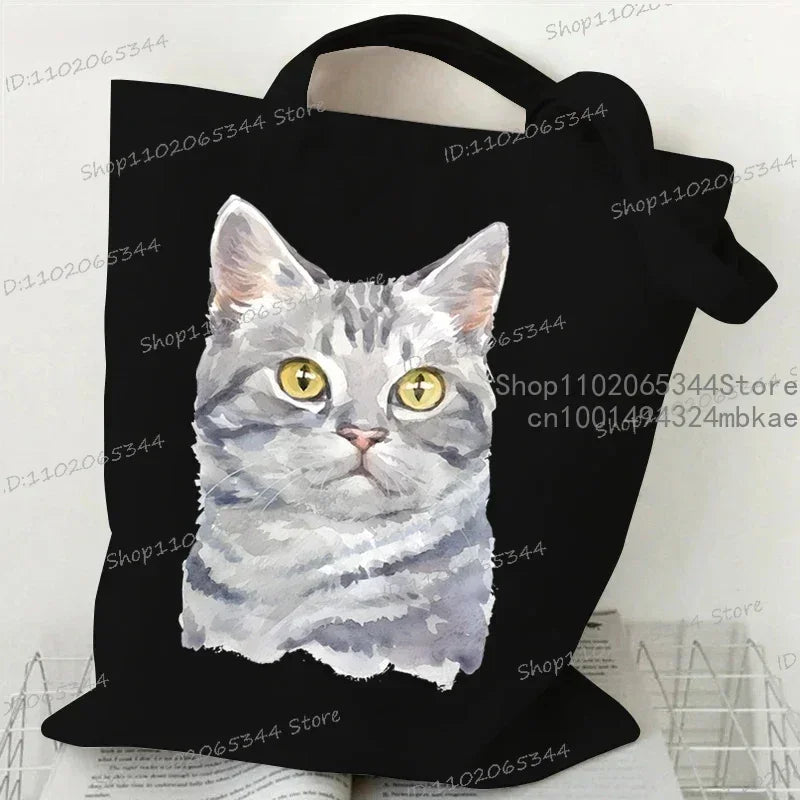 Funny Cow Cat Handbag Women Cartoon Aesthetics Kitten Design Shopping Bags Teen Cat Lover Reusable Tote Bag Female Shoulder Bag