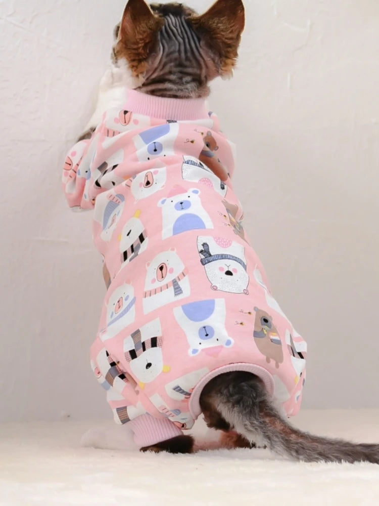 Cat Clothing 4-legged Soft  Cartoon Lion Coat for Sphynx Cat Cotton Long Sleeves Shirt for Kittens Devon Rex Blue Pink Jumpsuit