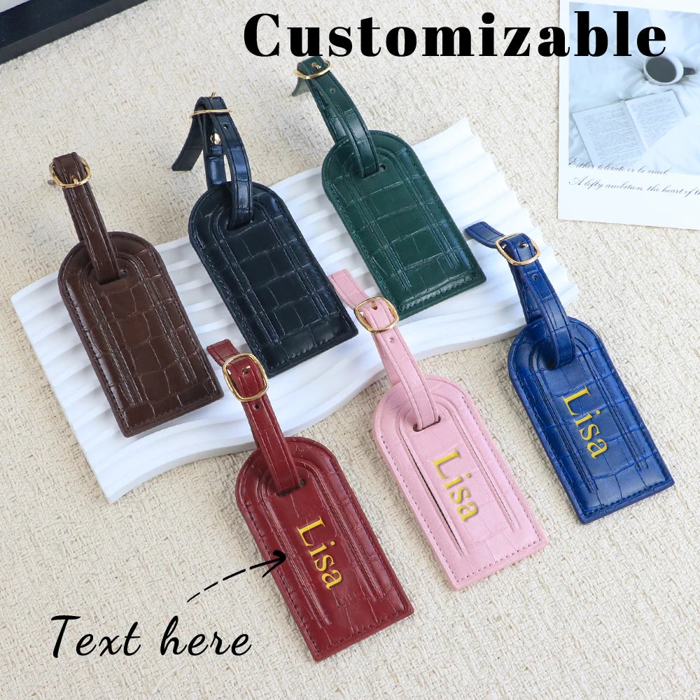 Customized Name PU Leather with Crocodile Pattern Luggage Tag Hanging Piece for Luggage Case to Prevent Loss
