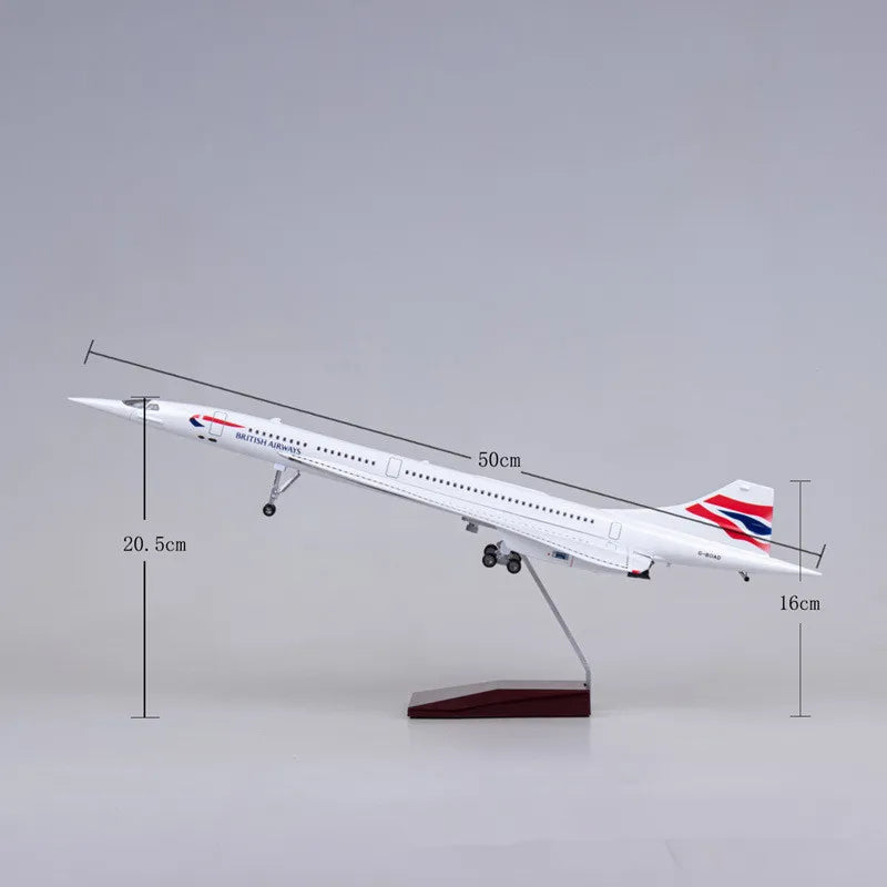 New 1:125 Scale Diecast British Airways Concorde Resin Airplane Airbus With Light Toy Plane Collection Display Decoration Fans