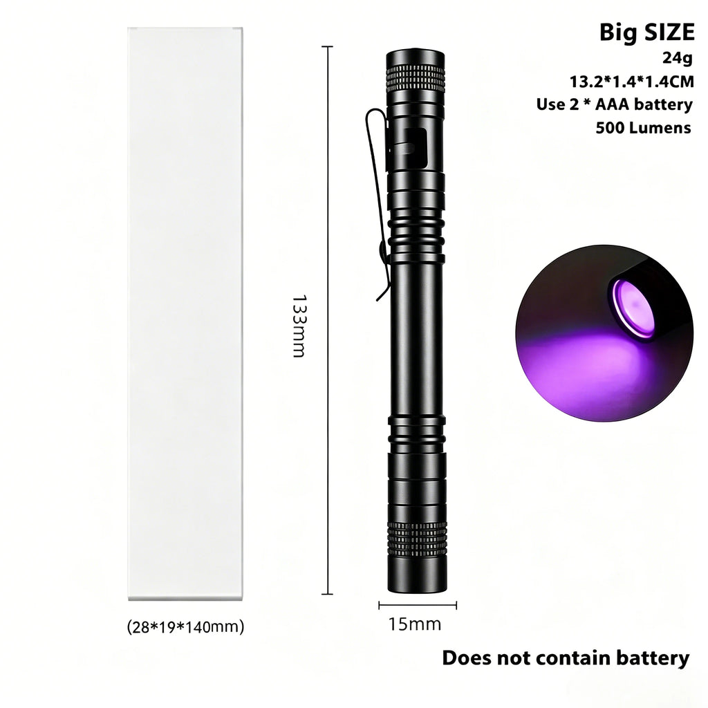 395nm UV Flashlight Ultraviolet Torch With Pen Clip Portable Violet Light Pet Urine Scorpion Detector UV Lamp Use AAA Batteries