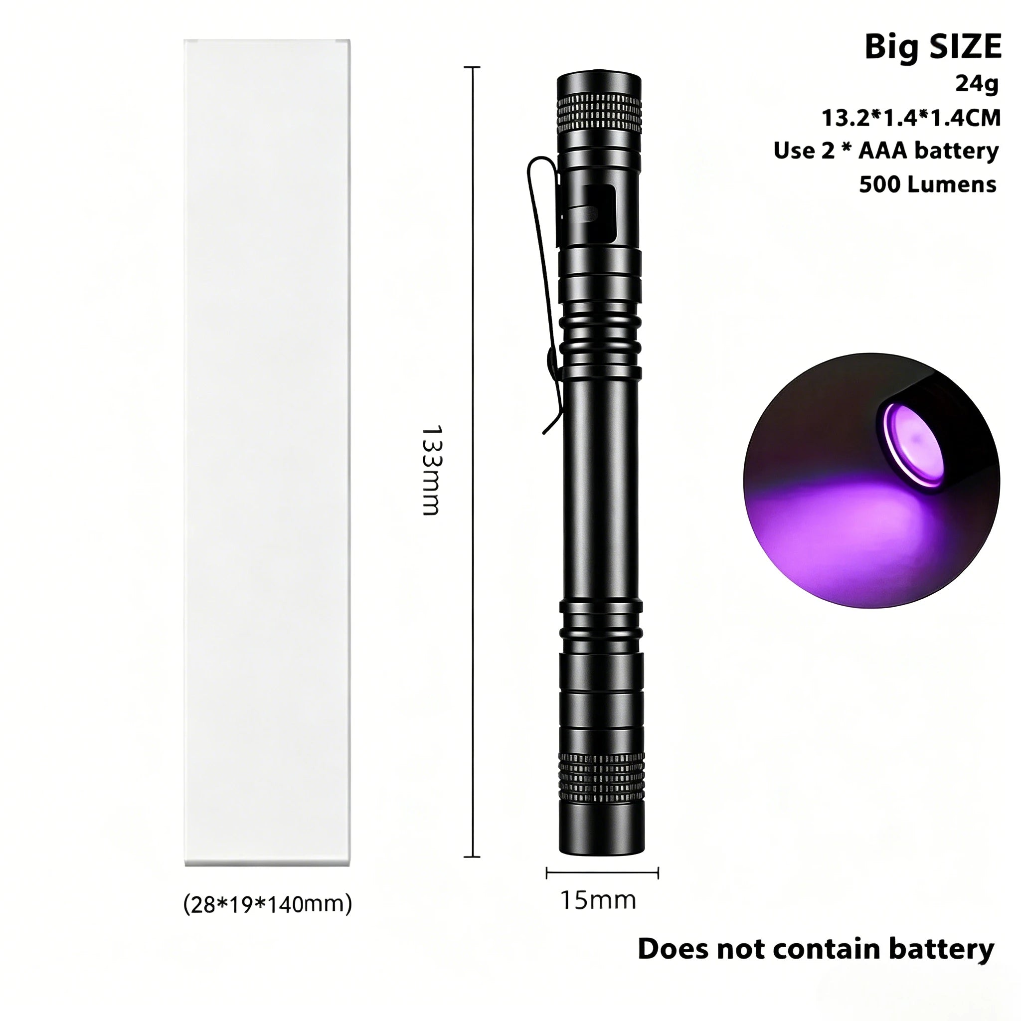 395nm UV Flashlight Ultraviolet Torch With Pen Clip Portable Violet Light Pet Urine Scorpion Detector UV Lamp Use AAA Batteries
