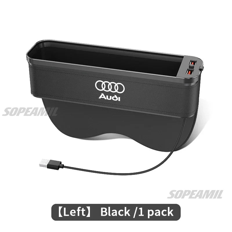 Audi A3 A4 A5 A6 A7 A8 RS3 RS4 RS5 RS6 S3 S4 S5 S6 Q3 Q5 Q7 Q8 Car Seat Gap Slot Crevice Storage Box With USB Charging Organizer