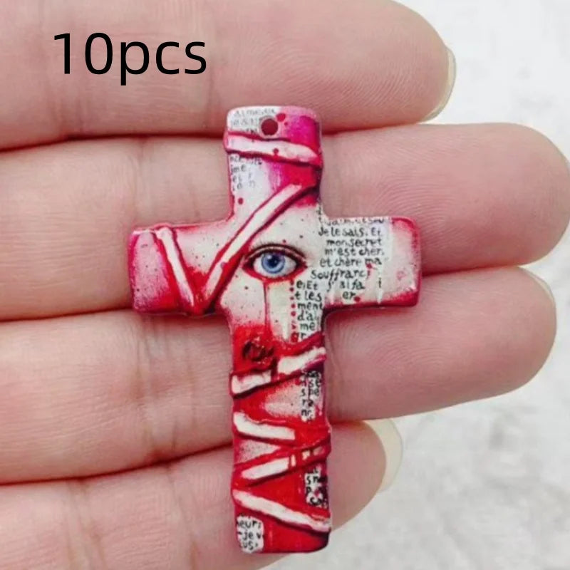10pcs Halloween Acrylic Cross Ghost Earrings Necklace Accessories DIY Crafts Pendant