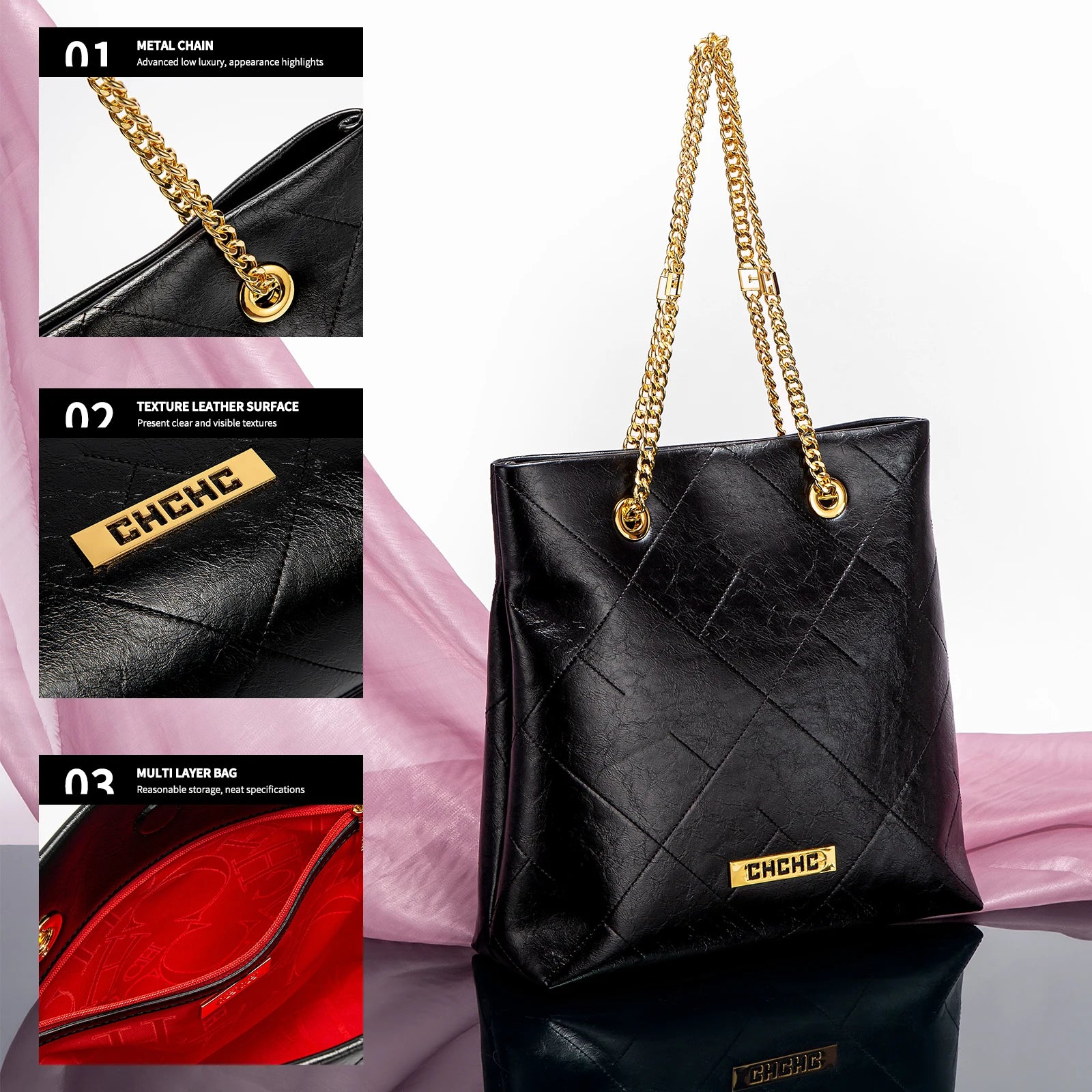 CHCH Women's Tote Bag 2025 New High Quality Chain Bag Women's Shoulder Bag Business Commuter