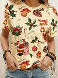 plus size Tee Casual Lightweight Sport Daily Tee ﻿ Christmas Santa Claus reindeer print Women O-Neck Short Sleeve T-Shirt