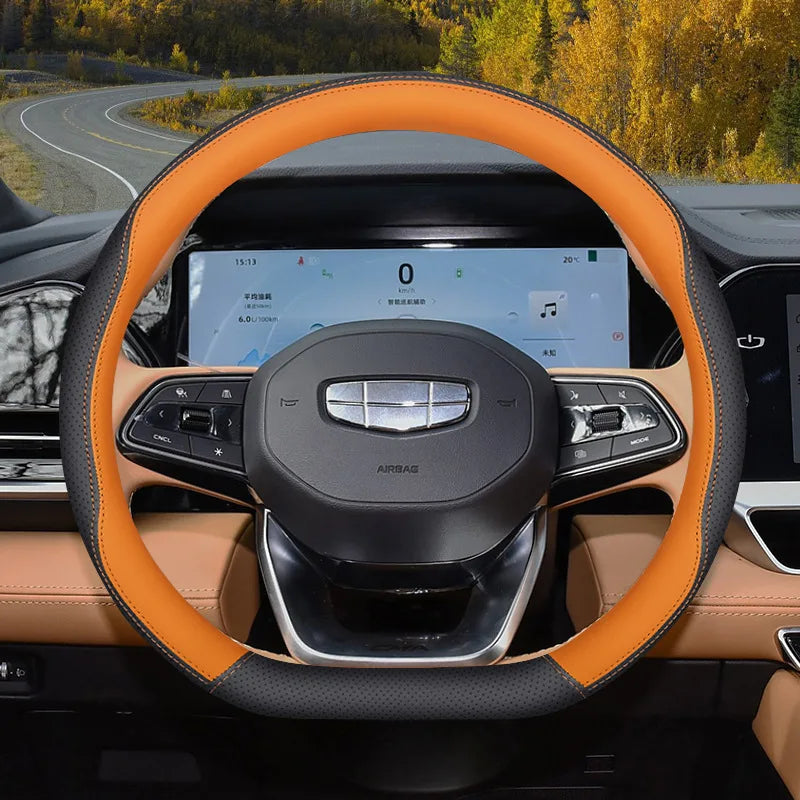 Car Nappa Leather Non-slip Steering Wheel Cover For Geely Emgrand GL GS EV450 Xingyue L S Boyue L Cool Yinhe L7 Xingyao 8 Binrui