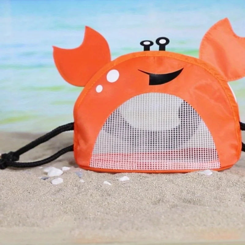 Novelty Design Crab Mesh Storage Bag, Cute Cartoon Pattern Zipper Beach Bag, Girl Fashion Shoulder Bag, Children's Crossbody Bag