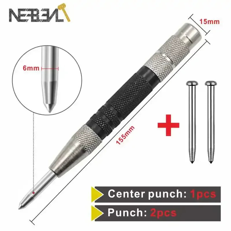 Automatic Center Pin Punch Spring Loaded Marking Starting Holes Machinists and Carpenters Wood Press Dent Marker Tool Drill Bit