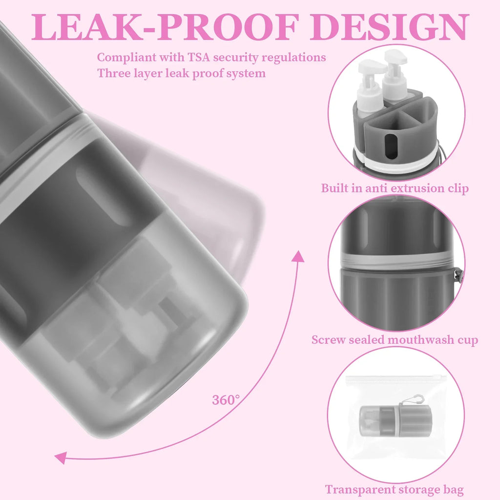 4 in 1 Travel Toiletry Container Portable Leak Proof Dispenser Bottle with Suction Cup for Shampoo Conditioner Body Wash Lotion