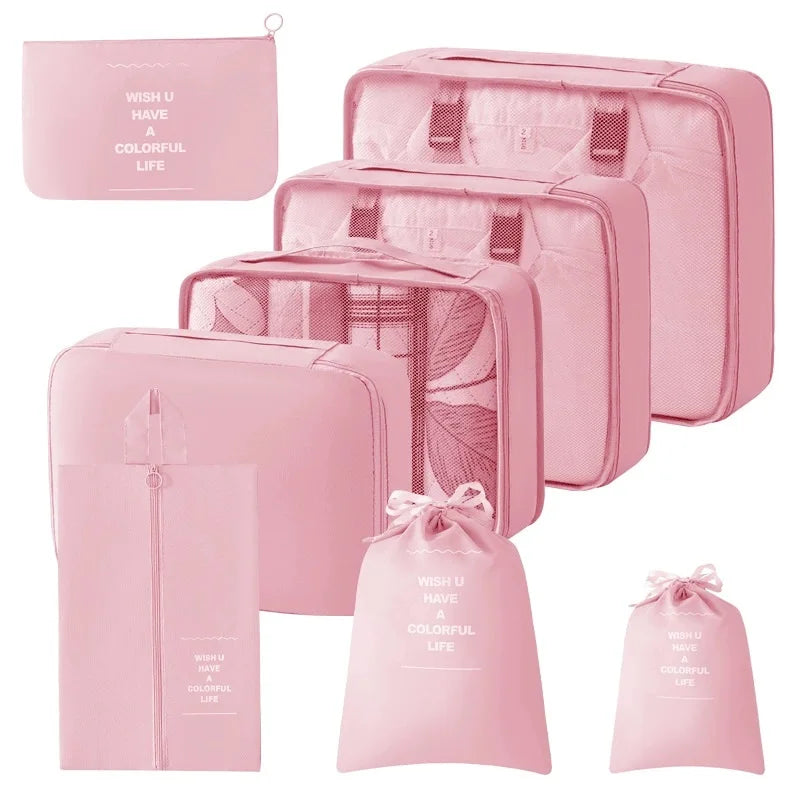 8Pcs Travel Organizer Set Portable Folding Suitcase Packing Cubes for Clothes Shoes Tidy Pouch Luggage Storage Bags