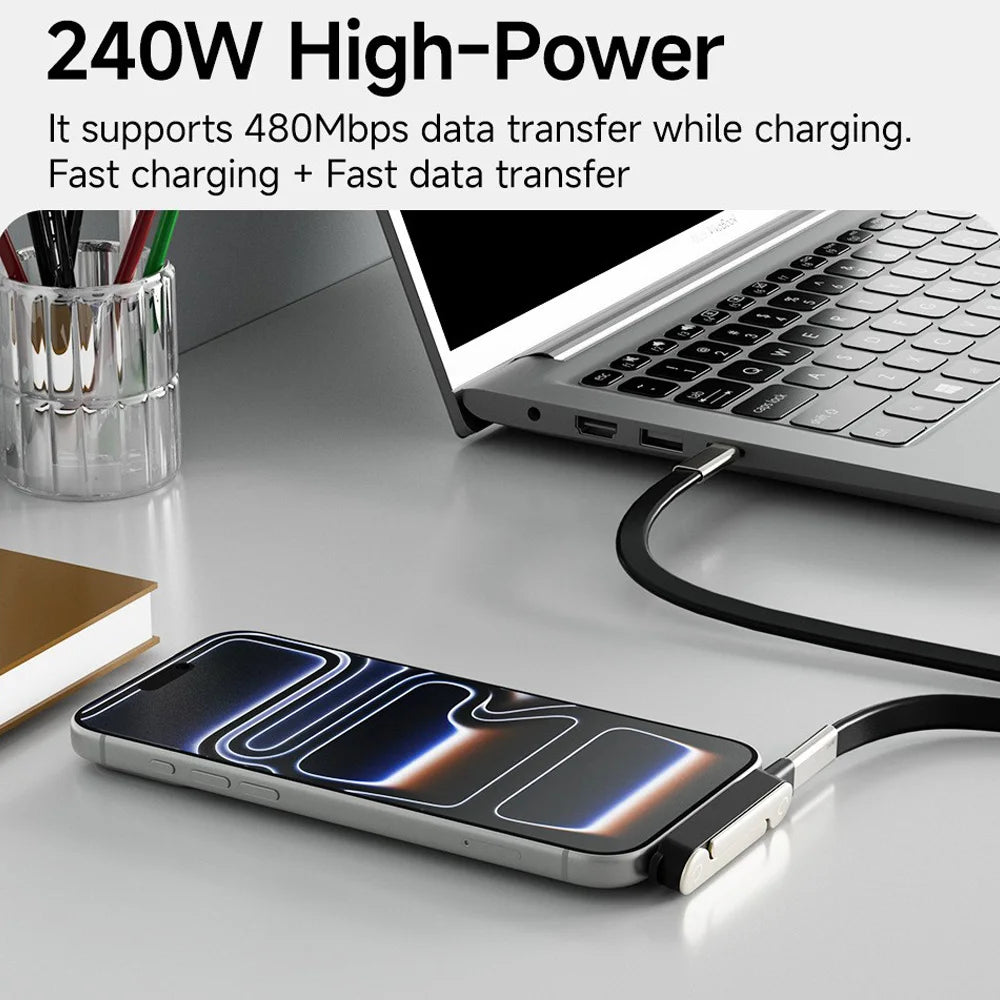 240W Fast Charging Cable Foldable Mobile Phone Holder Type C to Type C Data Cable PD Usb C Cable with Type C to type C Adapter