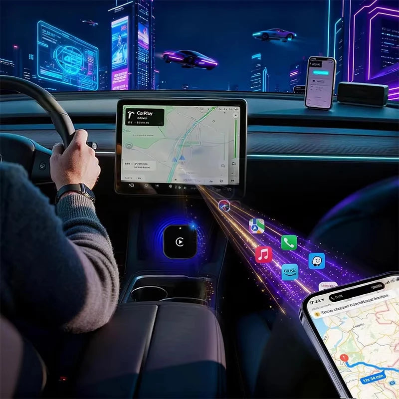 2-in-1 Wireless CarPlay Adapter Plug-and-Play for iPhone 10 and Android 11 above Auto Adapter with USB/USB-C Port Car Accessory