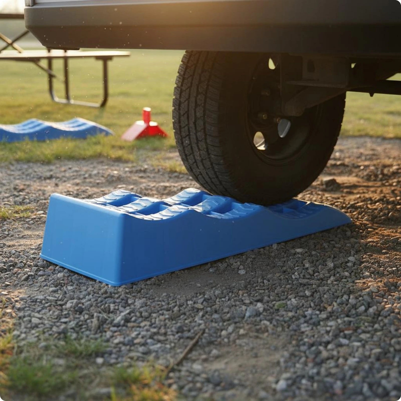 2 Pieces RV Wheel Chock Ramp High Strength PP Recreational Vehicle Tire Leveling Ramp RV Leveling Block Stable Parking Vehicle