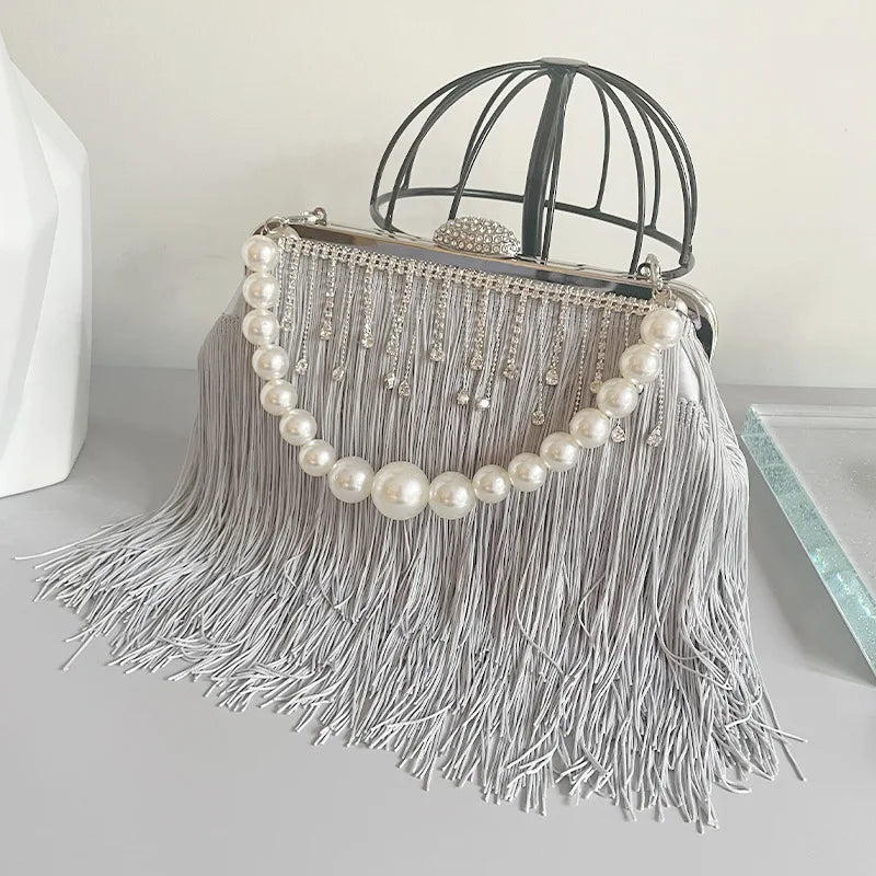 Fashionable Tassels Evening Bags Women's Elegant Handbag Single Shoulder Crossbody Bag Evening Wear Ladies Solid Color Bolsos