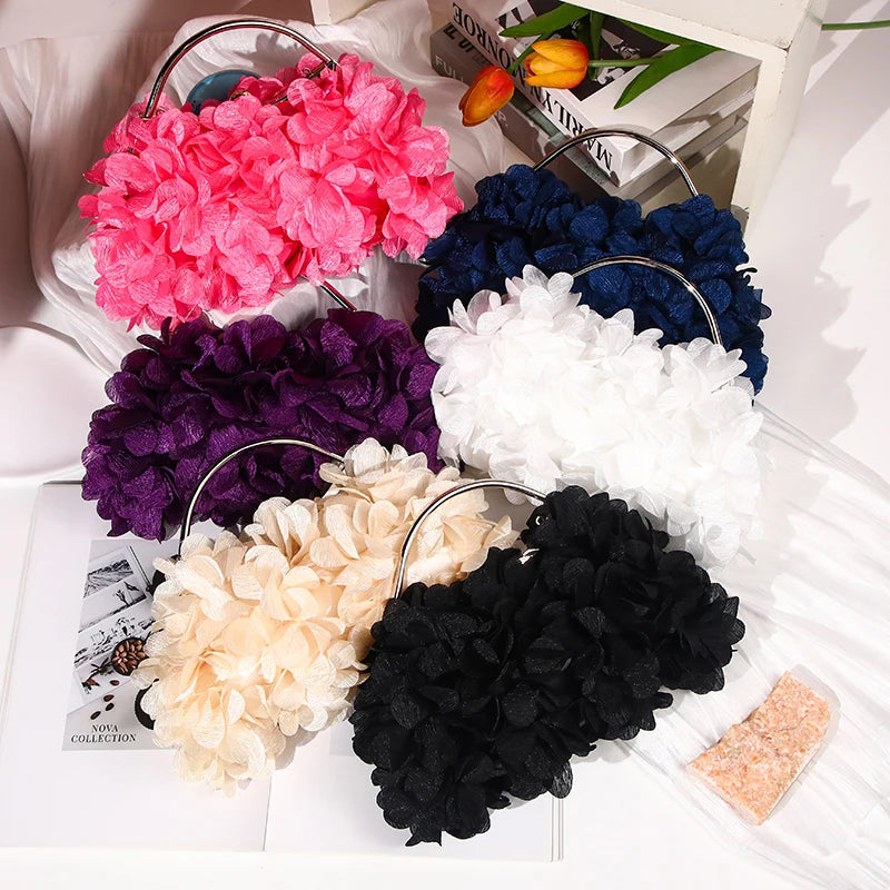 Flower Evening Clutch Purse Sweet Style Floral Wedding Romantic Bridal Handbag Metal Handle Banquet Dinner Dress Bags with Chain