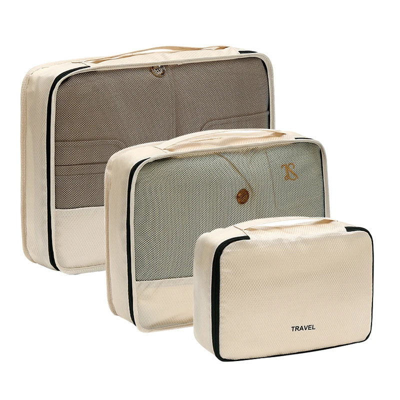 3pcs Set Travel Clothes Storage Bag Waterproof Packing Cubes Mesh Visible Travel Suitcases Organizer Pouch Luggage Organiser