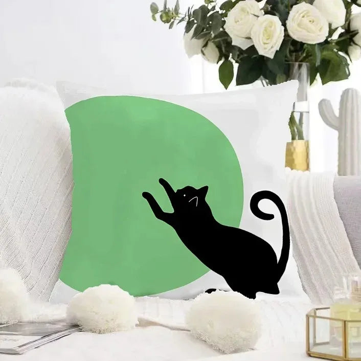 Cute Black Cat Double-sided Printed pillow cover Short plush Suitable living rooms bedrooms sofas throw cushion cover