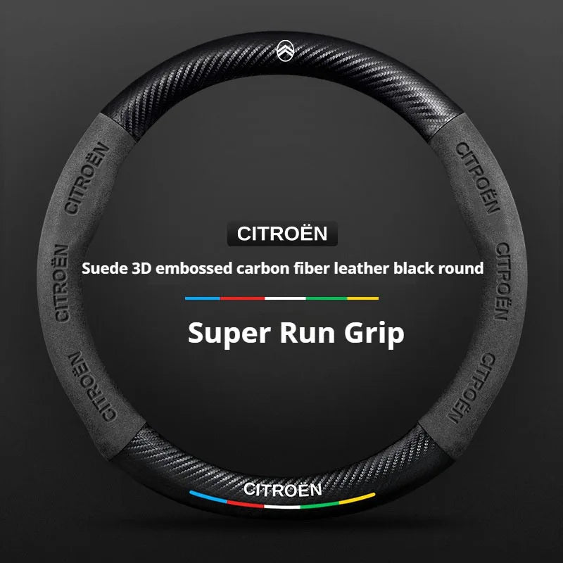 For Citroen C1 C2 C3 C4 C5 C6 VTS Xsara C-Crosser Berlingo Jumpy Carbon fiber Suede Car Steering Wheel Cover Auto Accessories