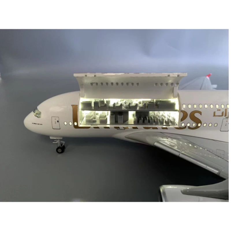 2025 New Type Diecast Model A380 Emirates Airways Resin Openable Cabin Door Airplane With Light Airline Collection Display Gifts