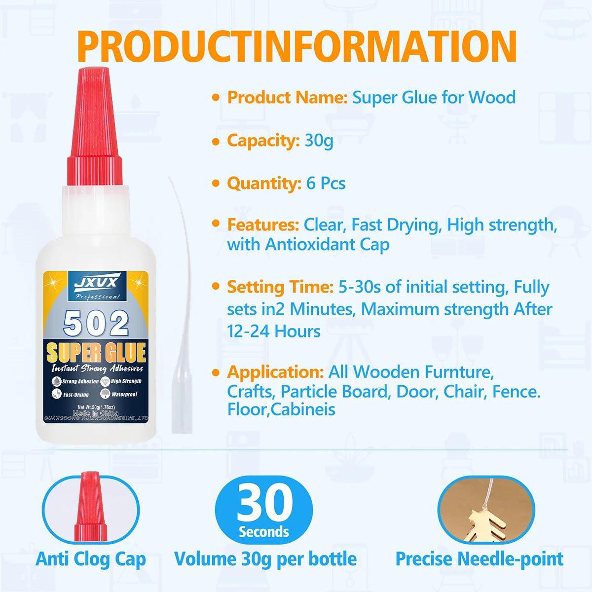 1-3pcs 50g High quality 502Super-Strong Instant Glue Transparent without whitening 5-second quick-dry Applicable to TWood Chair Cabinet Wooden fence Rubber.