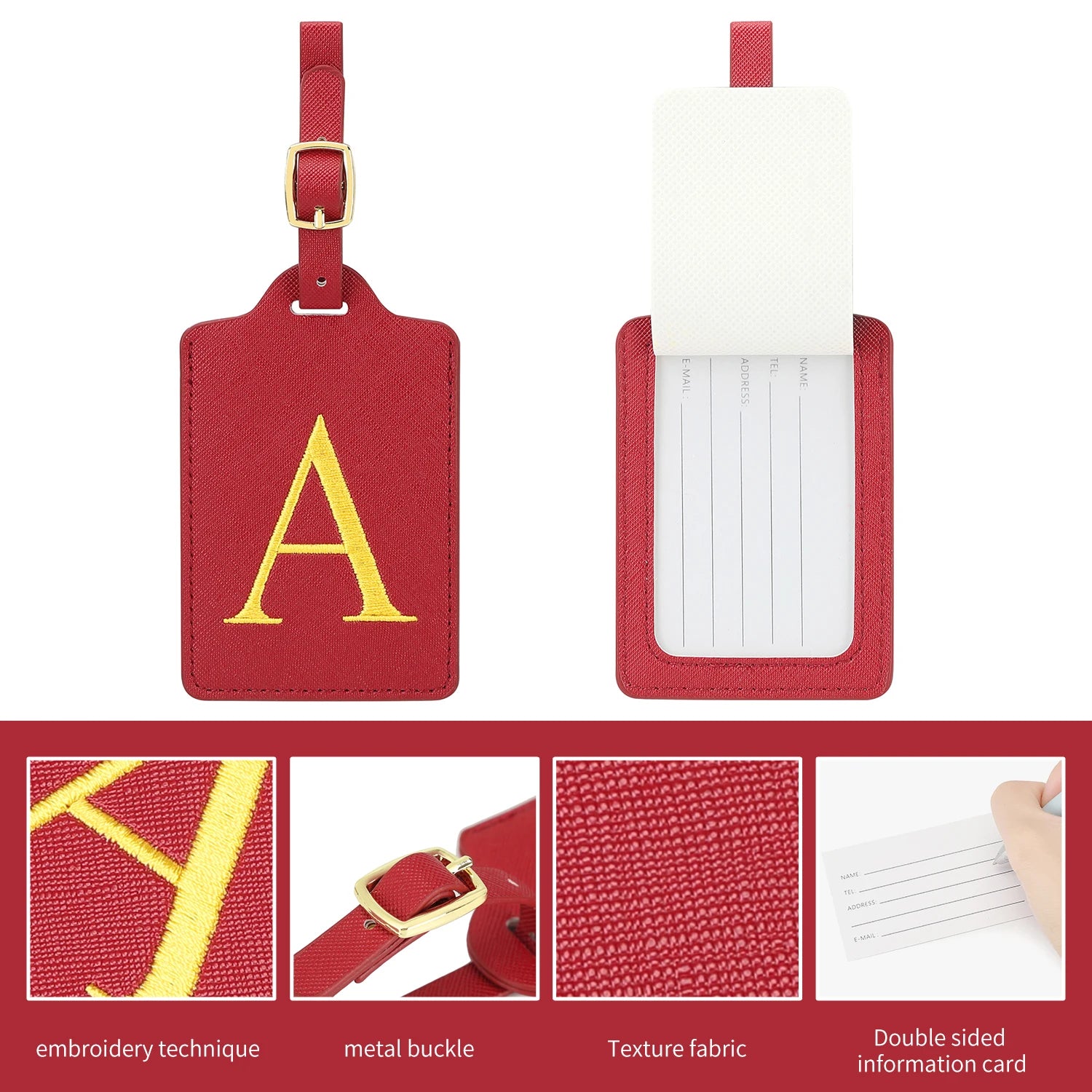 MIYIN 26 letters Luggage Tags for Suitcases PU Leather Privacy Protection Bag Tags Travel Accessories Essential, Energetic Red