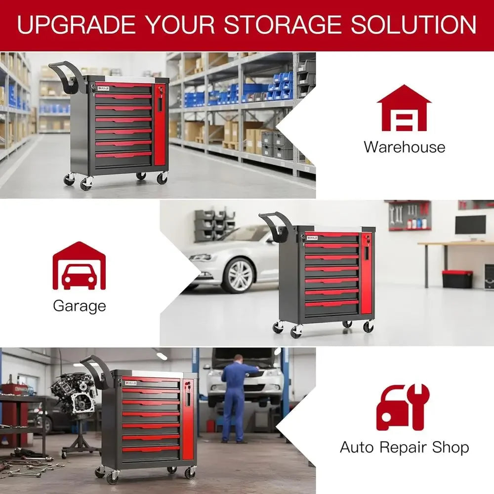 Rolling Tool Chest with Side Drawers and Lockable Storage for Workshop and Garage