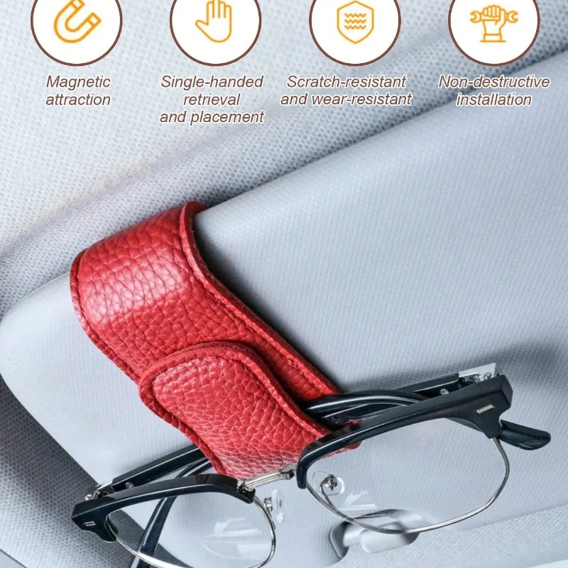 2Pcs Sunglasses Holder Is Suitable for Car Sunshades Magnetic Leather Sunglasses Clip and Ticket Clip Car Sunshade Accessories