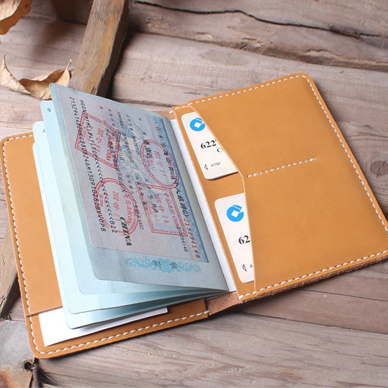 Vintage Leather Passport Cover Holder - RFID Blocking Travel Wallet with Card Slots & ID Pocket, Cowhide Air Ticket Case for Men