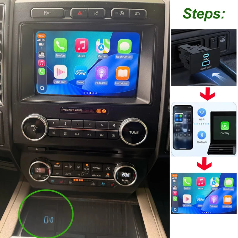 Wireless CarPlay&Android auto For Ford&Lincoln Sync 3.4 Navigator kuga Escape C-max Focus Edge Bronco Escape USB HUB HC3Z-19A387