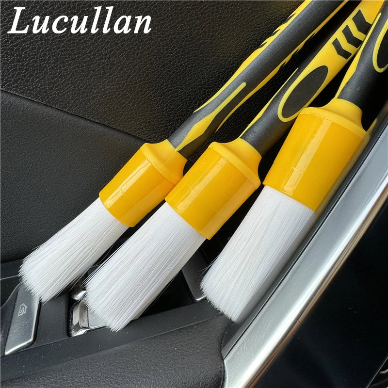 Lucullan White Nylon Hair Prewash&Interior Vent Cleaning Tools Unique Anti-slip Rubber Handle Car Detailing Brushes
