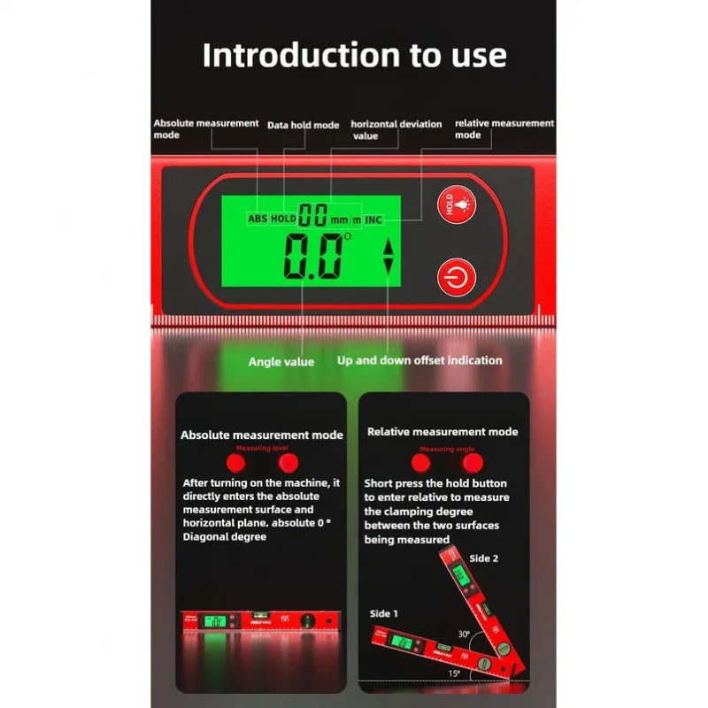 30/40/50cm Electronic Digital Display Level Ruler Magnetic Angle Meter Aluminum Alloy Level Protractor Inclinometer 90 Degree