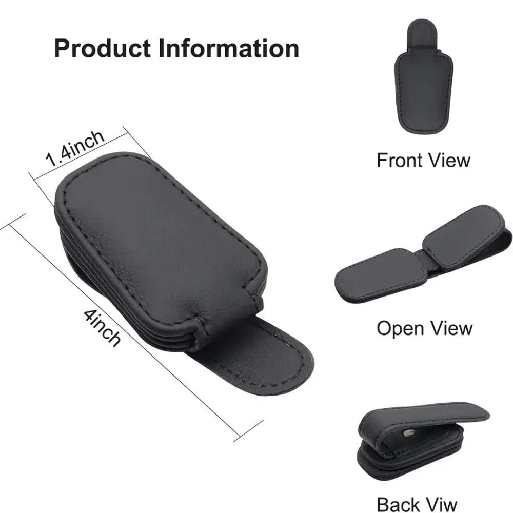 Universal Car Sunglasses Holder Car Magnetic Leather Clip Card Ticket Holder Auto Sun Visor Glasses Box Decoration Accessories