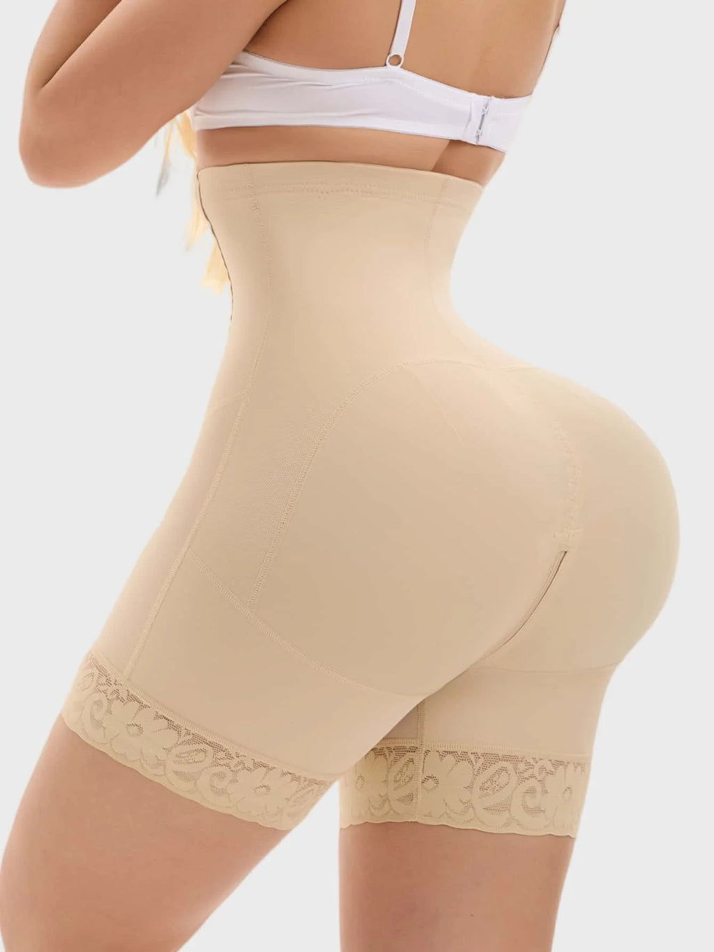 1pc Women High Waist Shaping Shorts, Zipper Closure, Tummy Control, Butt Lifting Shapewear Jumpsuit