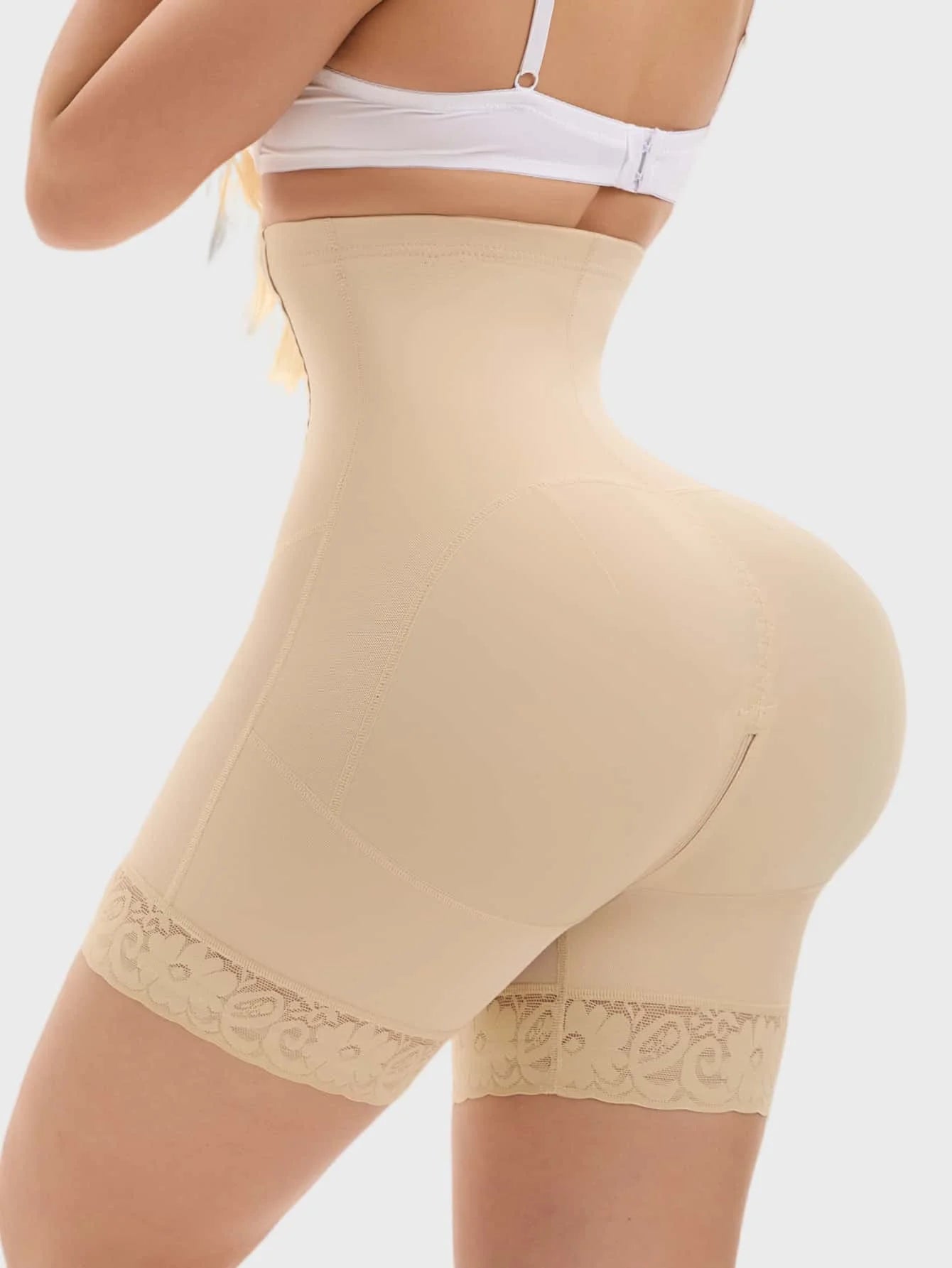 1pc Women High Waist Shaping Shorts, Zipper Closure, Tummy Control, Butt Lifting Shapewear Jumpsuit